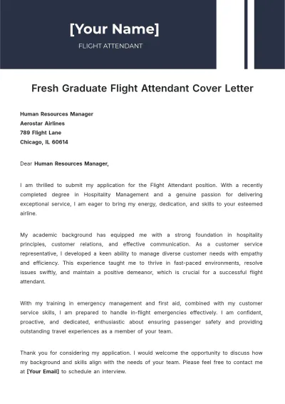 Free Fresh Graduate Flight Attendant Cover Letter to Edit Online