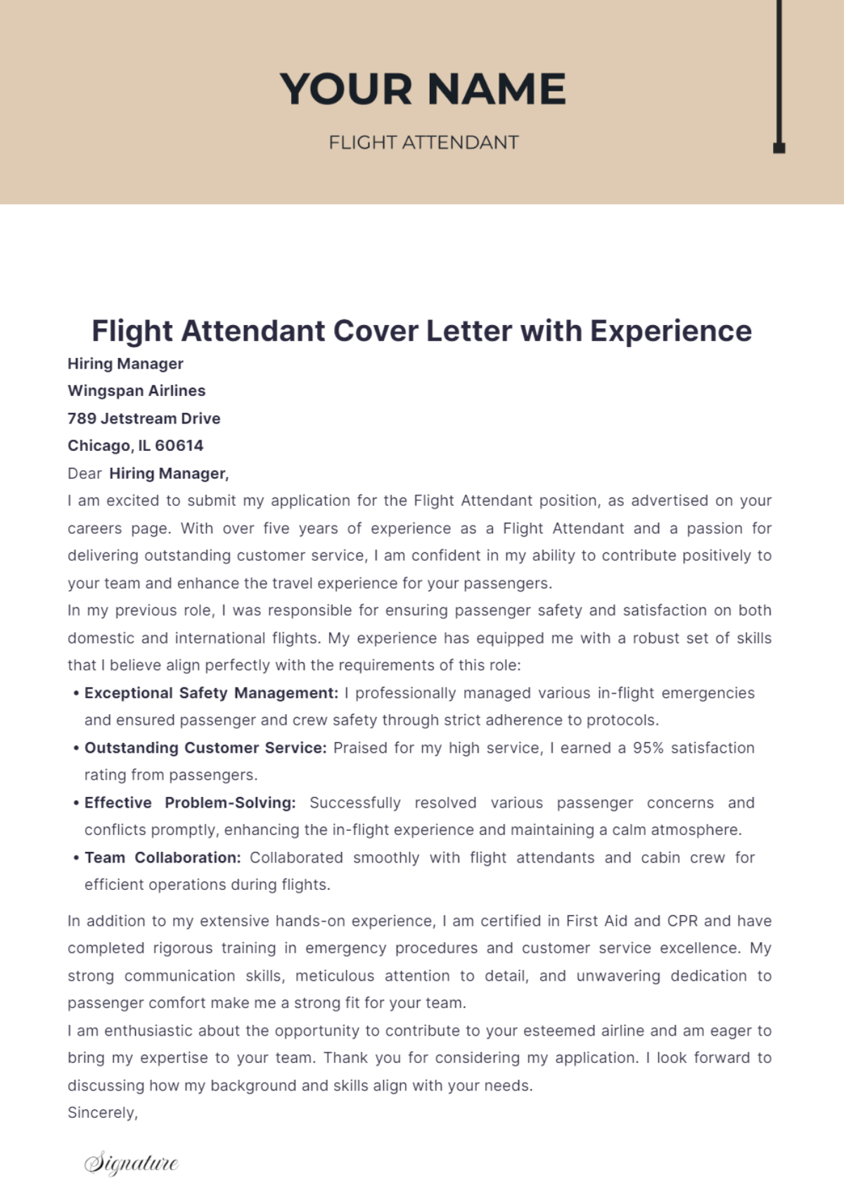 Flight Attendant Cover Letter with Experience - Edit Online & Download