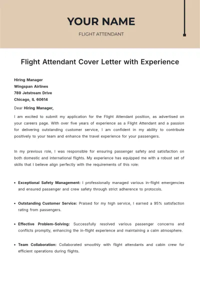 Free Flight Attendant Cover Letter with Experience to Edit Online