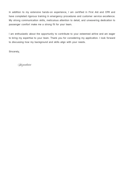 Free Flight Attendant Cover Letter with Experience to Edit Online