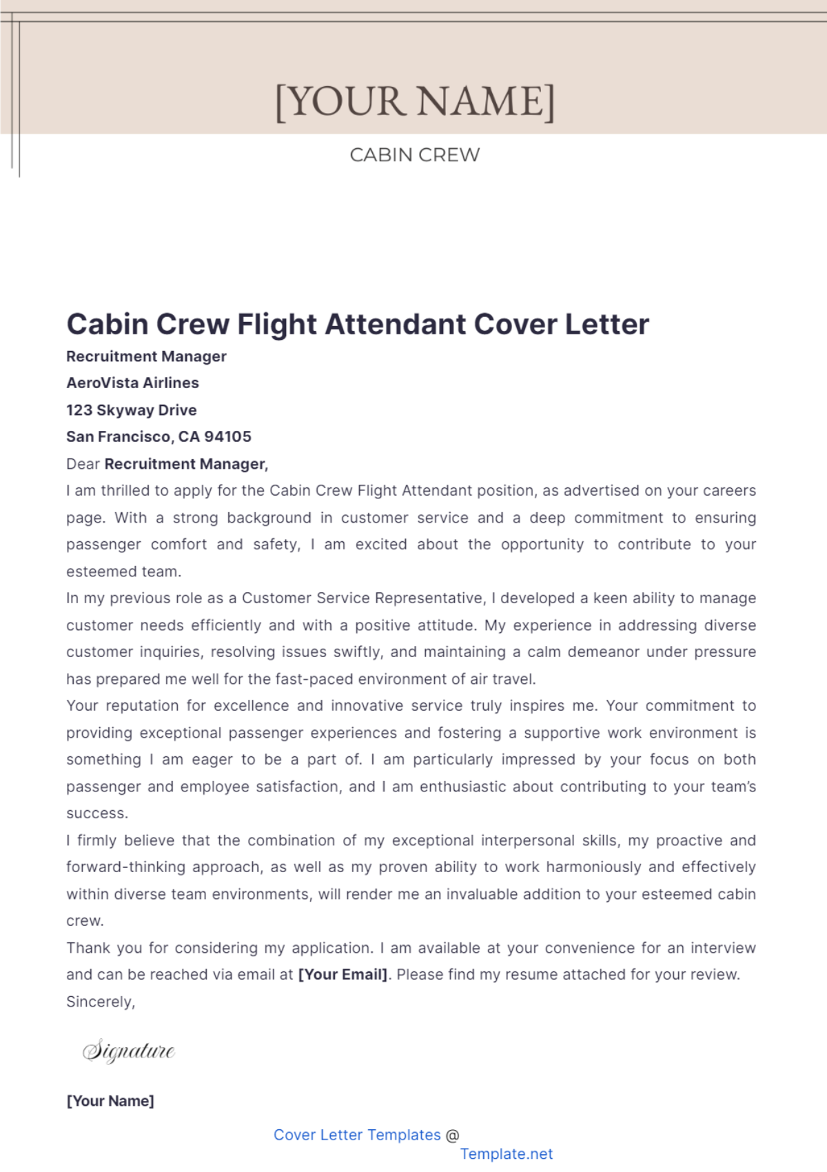 Cabin Crew Flight Attendant Cover Letter - Edit Online & Download