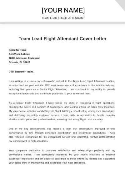 Free Team Lead Flight Attendant Cover Letter to Edit Online