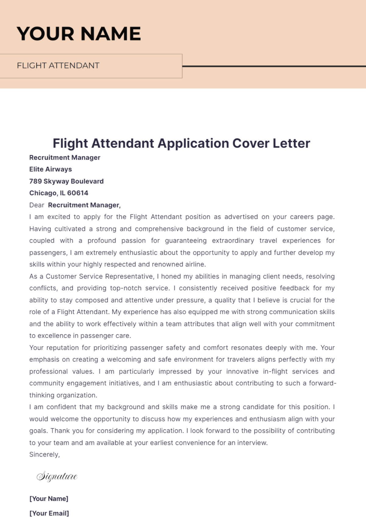 Flight Attendant Application Cover Letter - Edit Online & Download