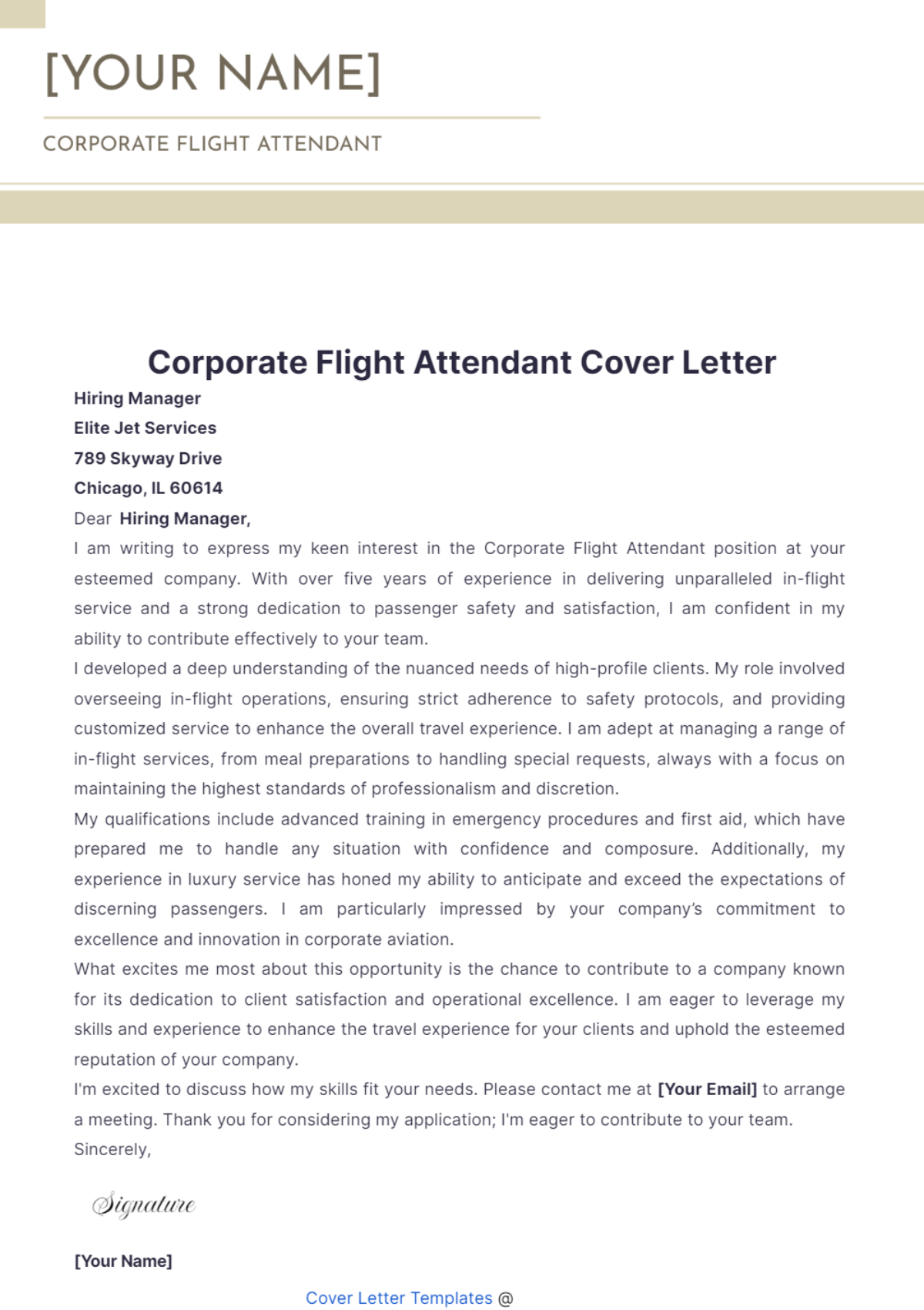 Corporate Flight Attendant Cover Letter - Edit Online & Download