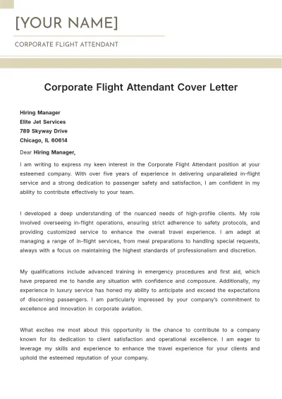 Free Corporate Flight Attendant Cover Letter to Edit Online