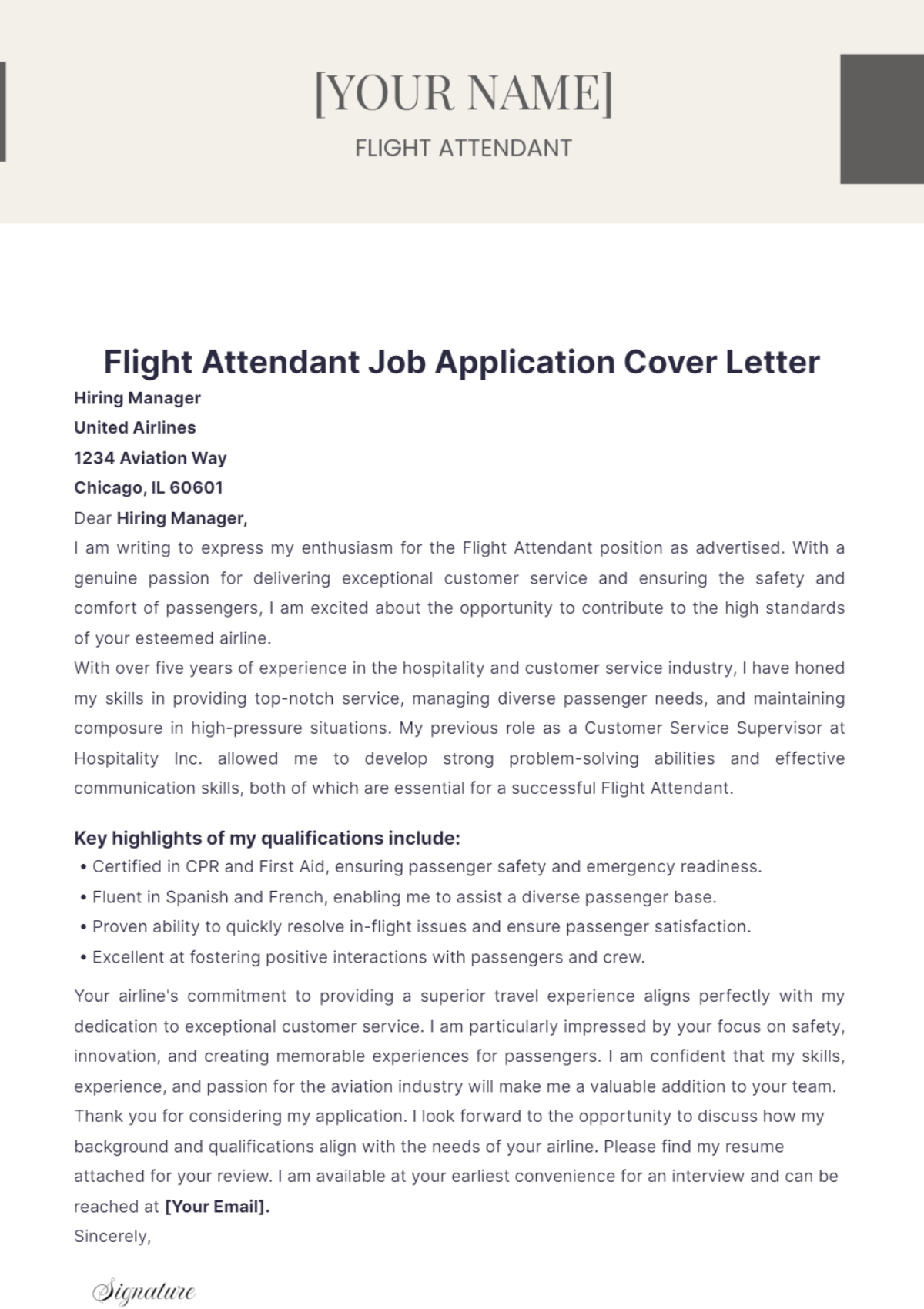 Flight Attendant Job Application Cover Letter - Edit Online & Download