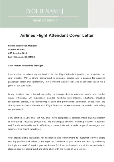 Free Airlines Flight Attendant Cover Letter to Edit Online