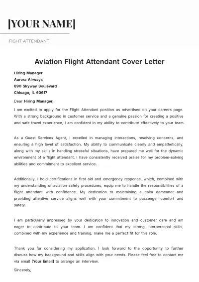 Free Aviation Flight Attendant Cover Letter to Edit Online