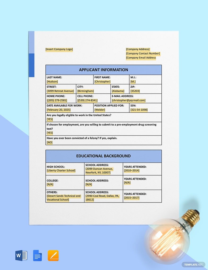 Construction Application Form Template