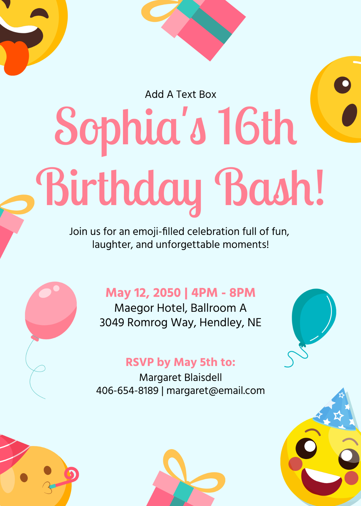 Emoji 16th Birthday Party Invitation