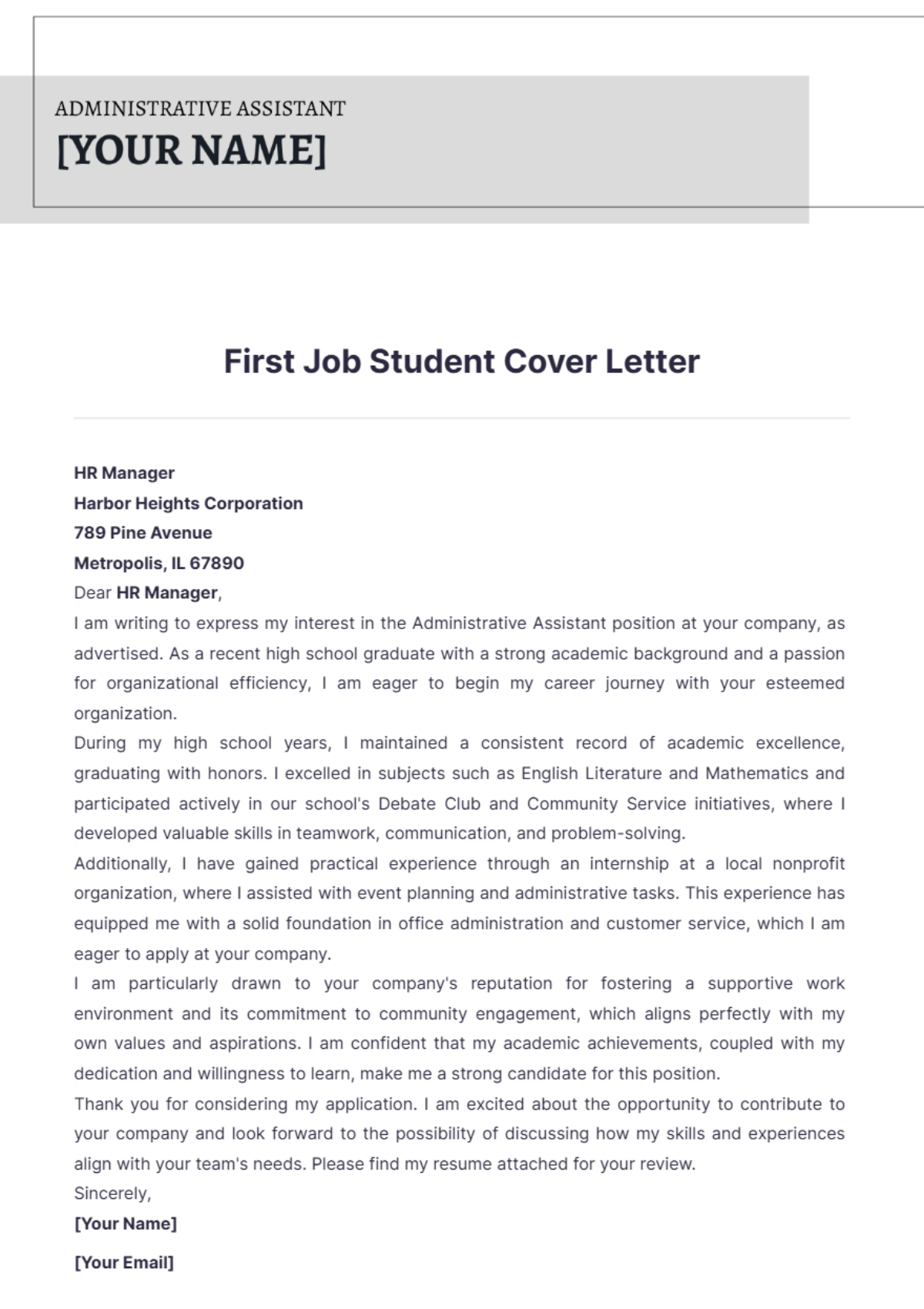 First Job Student Cover Letter - Edit Online & Download