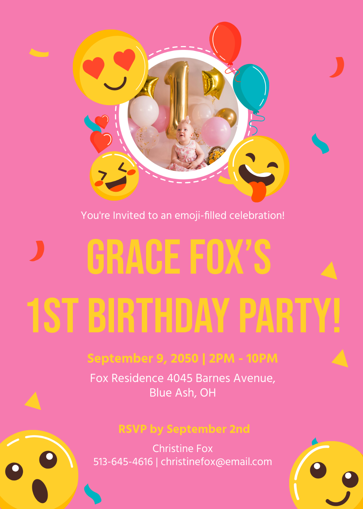 Emoji 1st Birthday Party Invitation