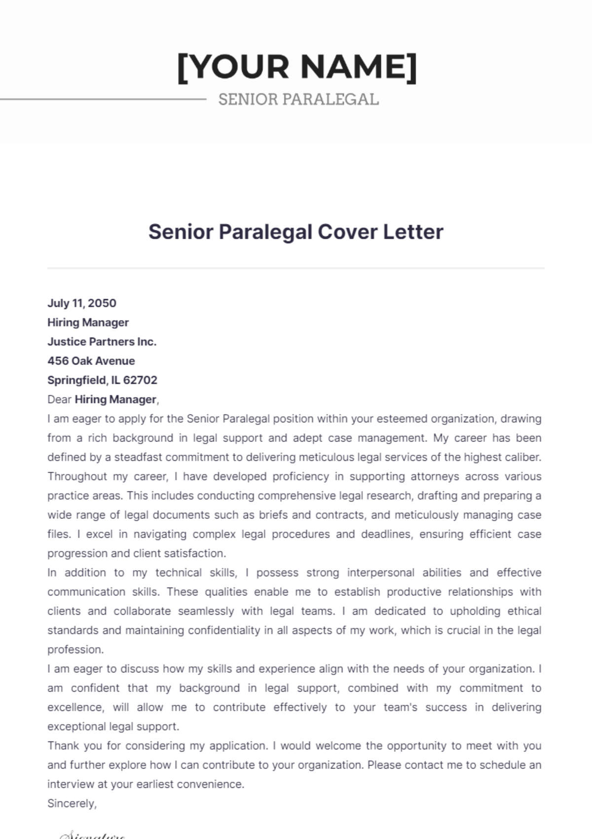 Senior Paralegal Cover Letter - Edit Online & Download