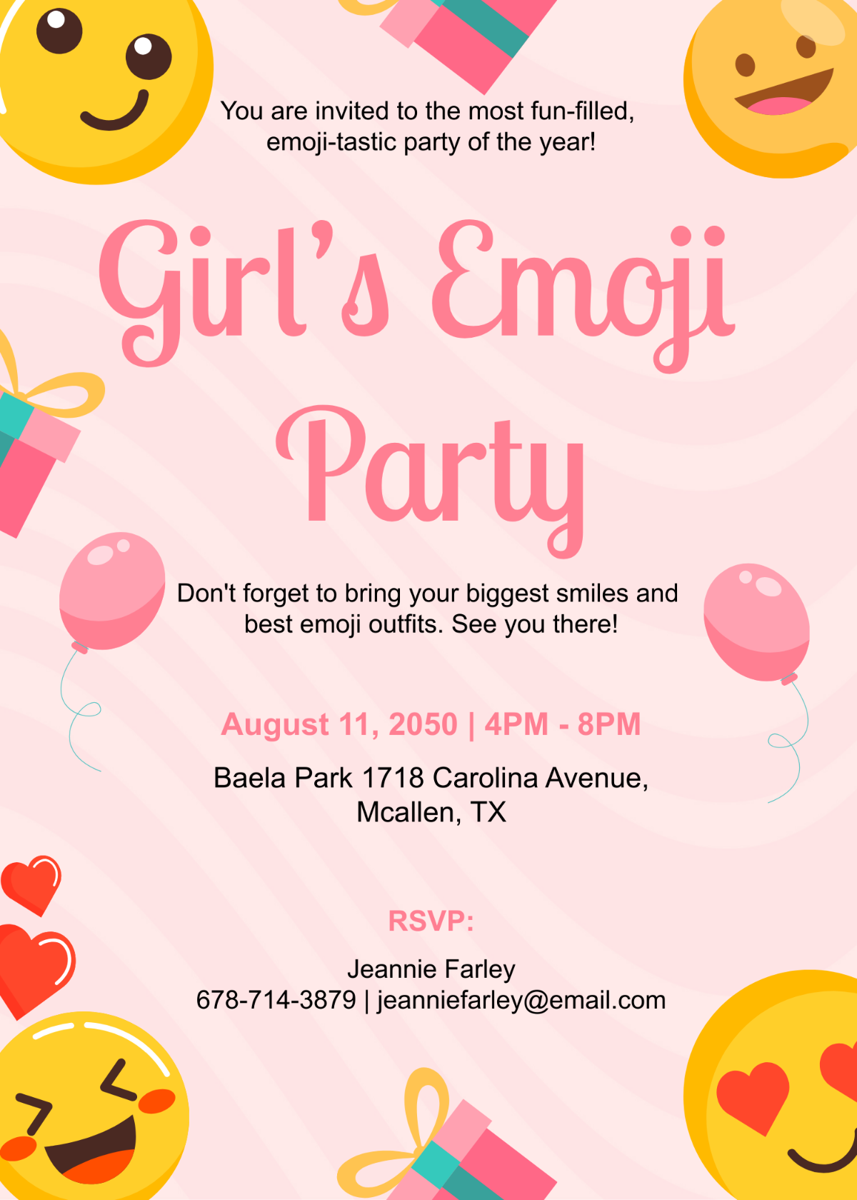Girl Emoji Party Invitation