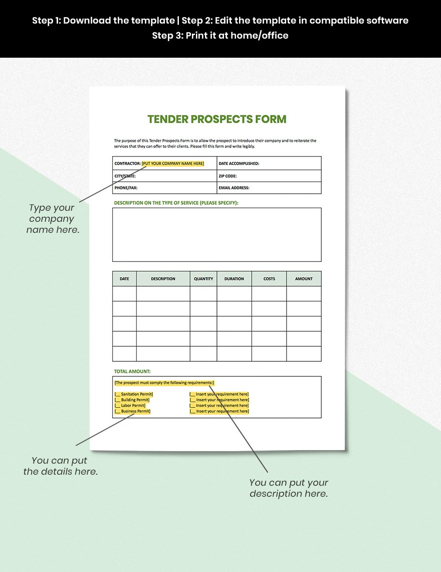 Tender Prospects Form Template