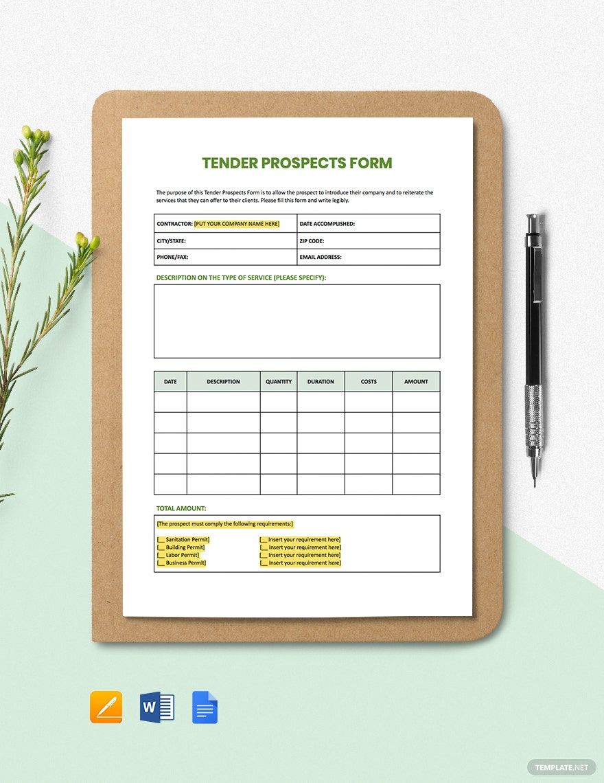Tender Prospects Form Template
