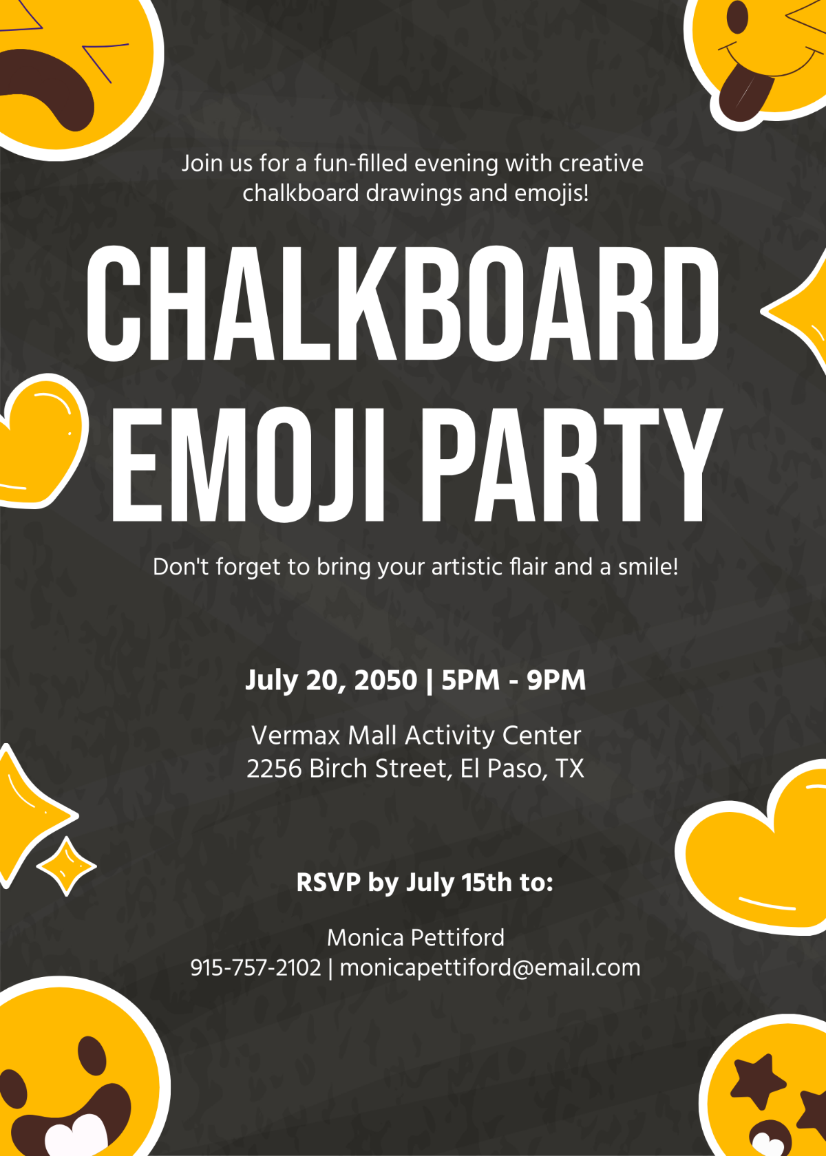 Chalkboard Emoji Party Invitation