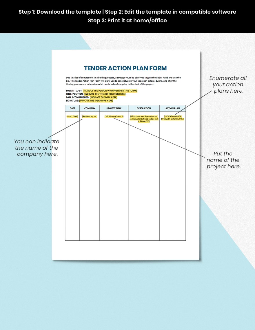 Tender Action Plan Form Template