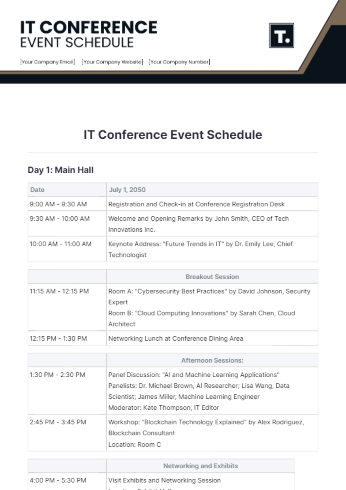 IT Conference Event Schedule Template - Edit Online & Download