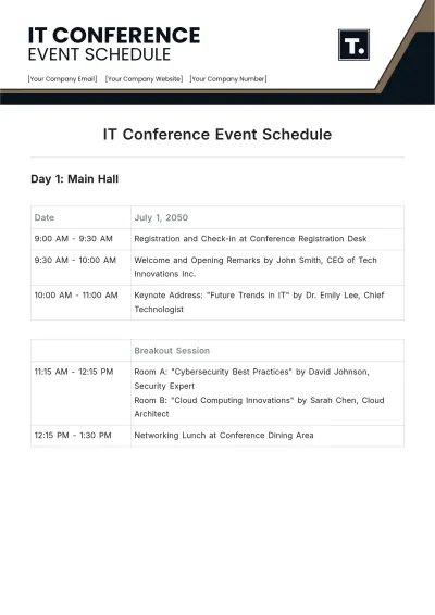 Free IT Conference Event Schedule Template to Edit Online