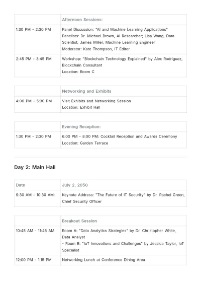 Free IT Conference Event Schedule Template to Edit Online