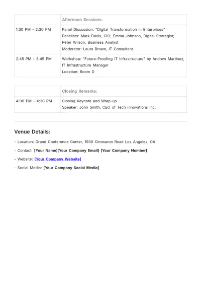 Free IT Conference Event Schedule Template to Edit Online