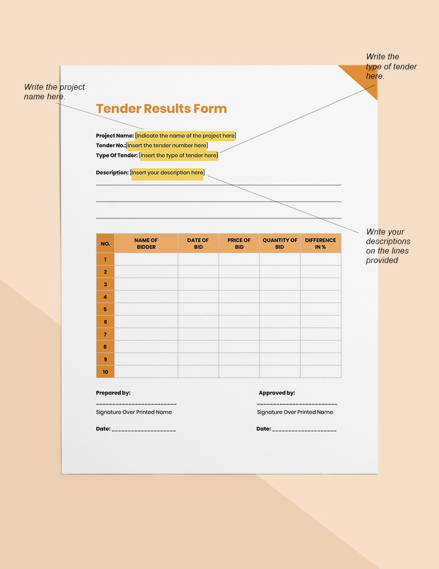 Tender Results Form Template