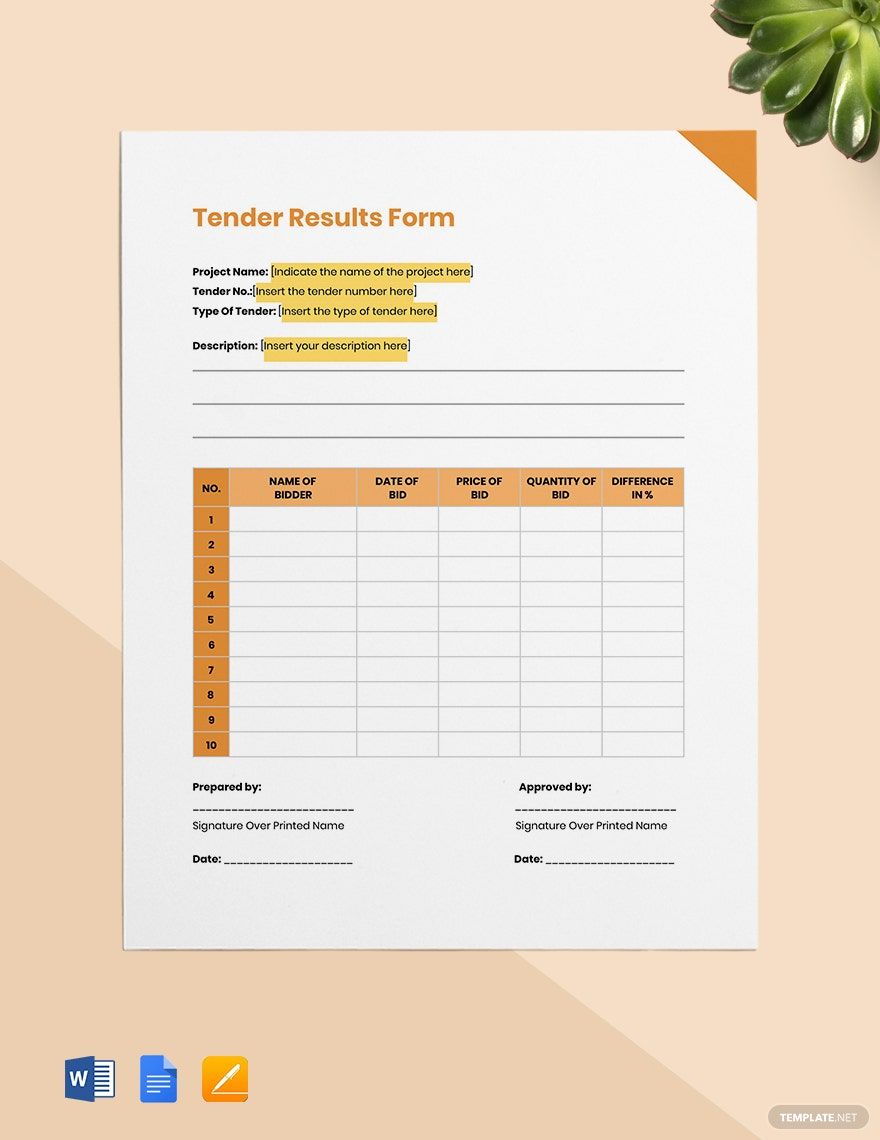 Tender Results Form Template