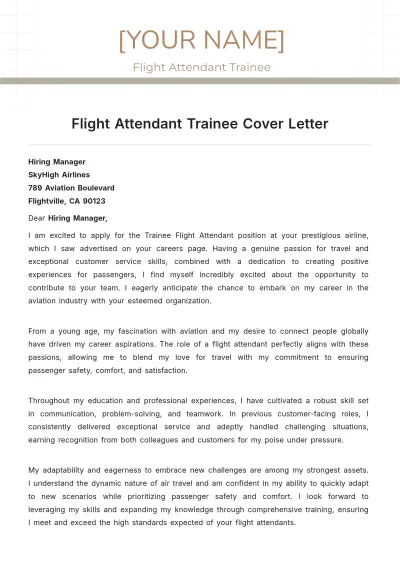 Free Flight Attendant Trainee Cover Letter to Edit Online