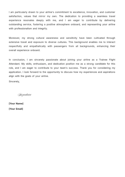 Free Flight Attendant Trainee Cover Letter to Edit Online