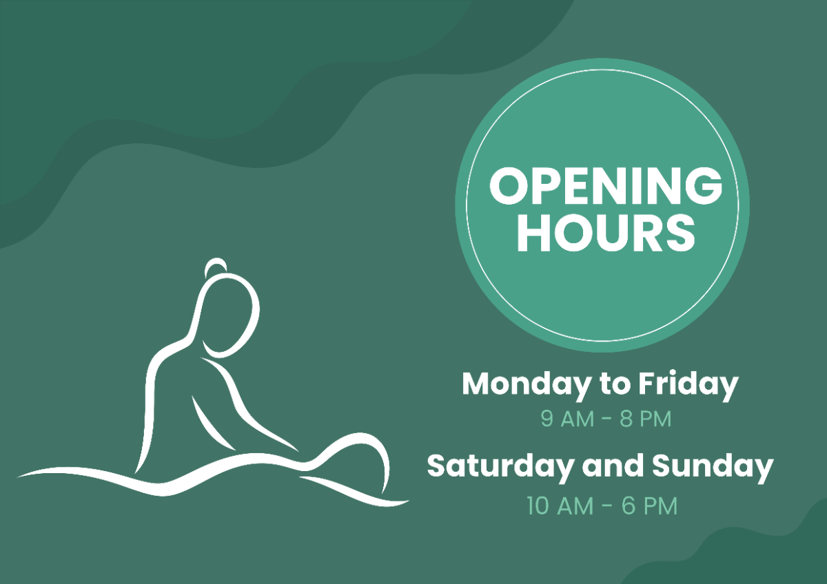 Spa Business Hours Signage