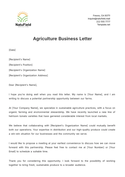 Free Agriculture Business Letter Template to Edit Online