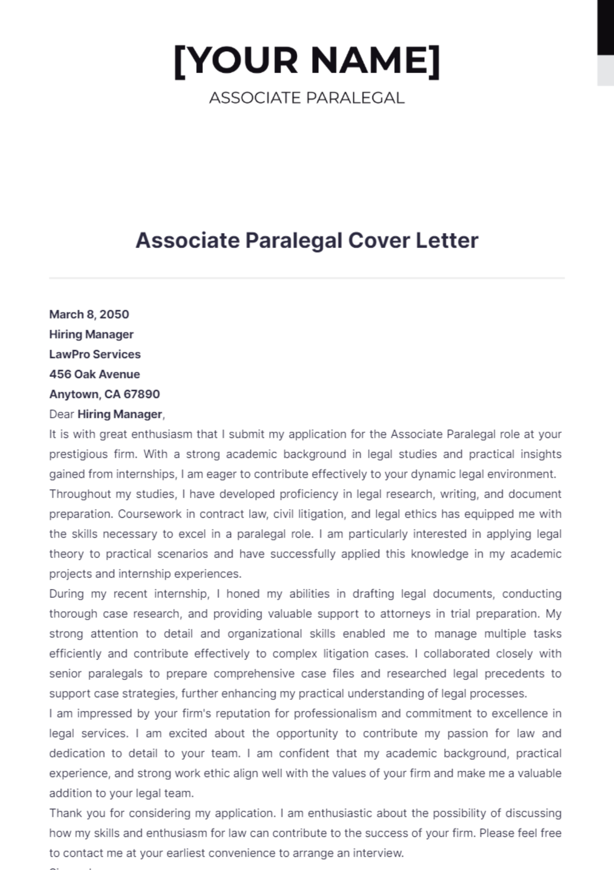 Associate Paralegal Cover Letter - Edit Online & Download