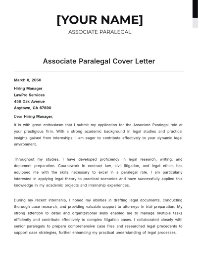 Free Associate Paralegal Cover Letter to Edit Online
