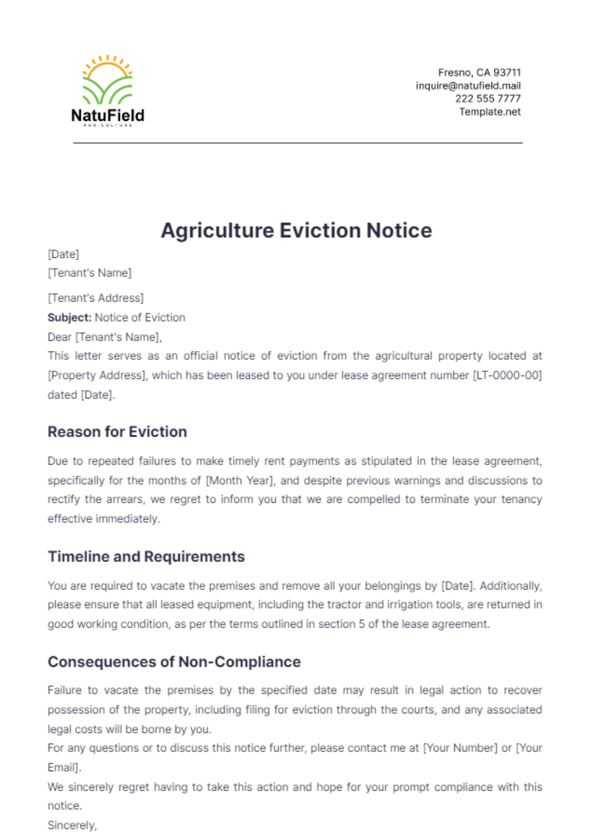 Agriculture Eviction Notice Template - Edit Online & Download