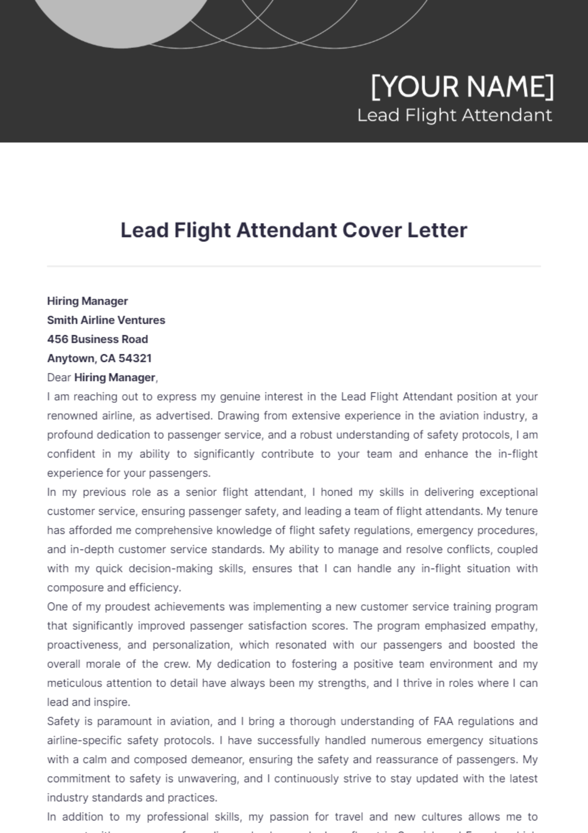 Lead Flight Attendant Cover Letter - Edit Online & Download