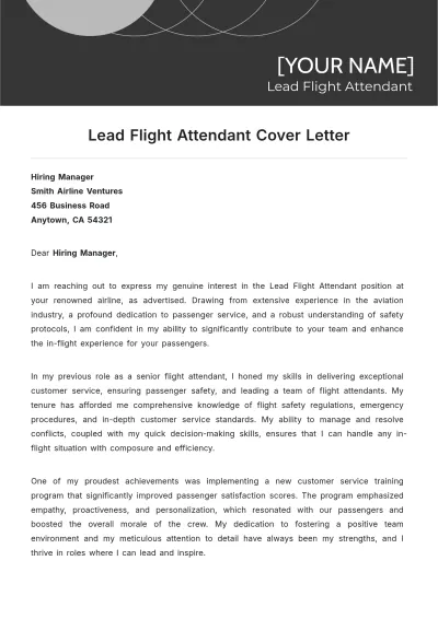 Free Lead Flight Attendant Cover Letter to Edit Online
