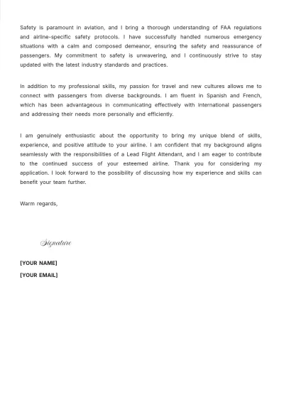 Free Lead Flight Attendant Cover Letter to Edit Online