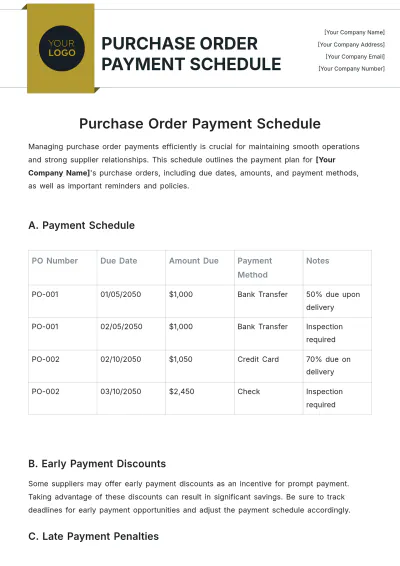 Free Purchase Order Payment Schedule Template to Edit Online