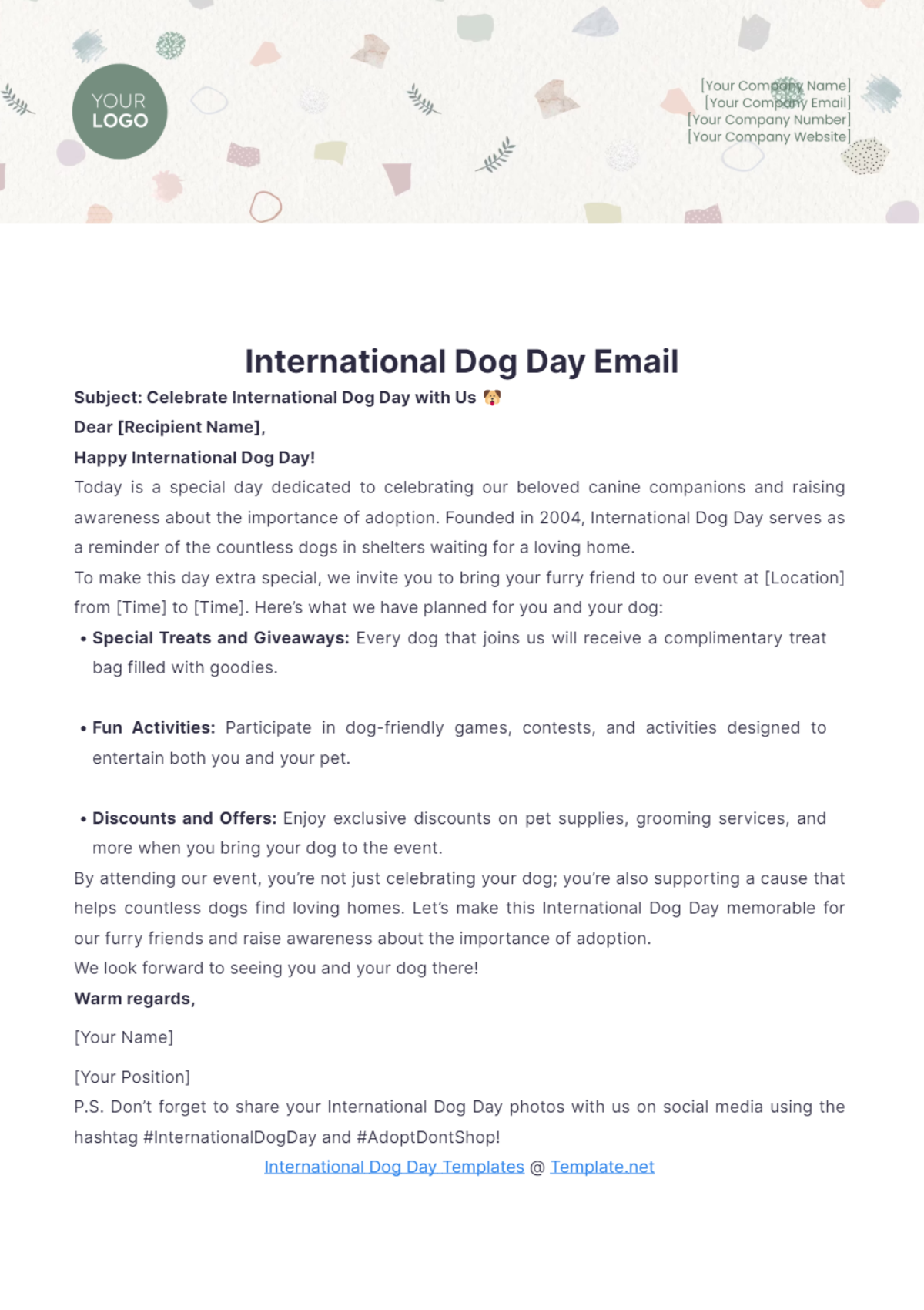 International Dog Day Email Template - Edit Online & Download