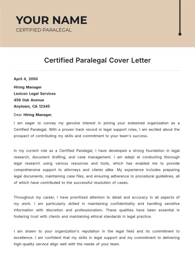 Free Certified Paralegal Cover Letter to Edit Online