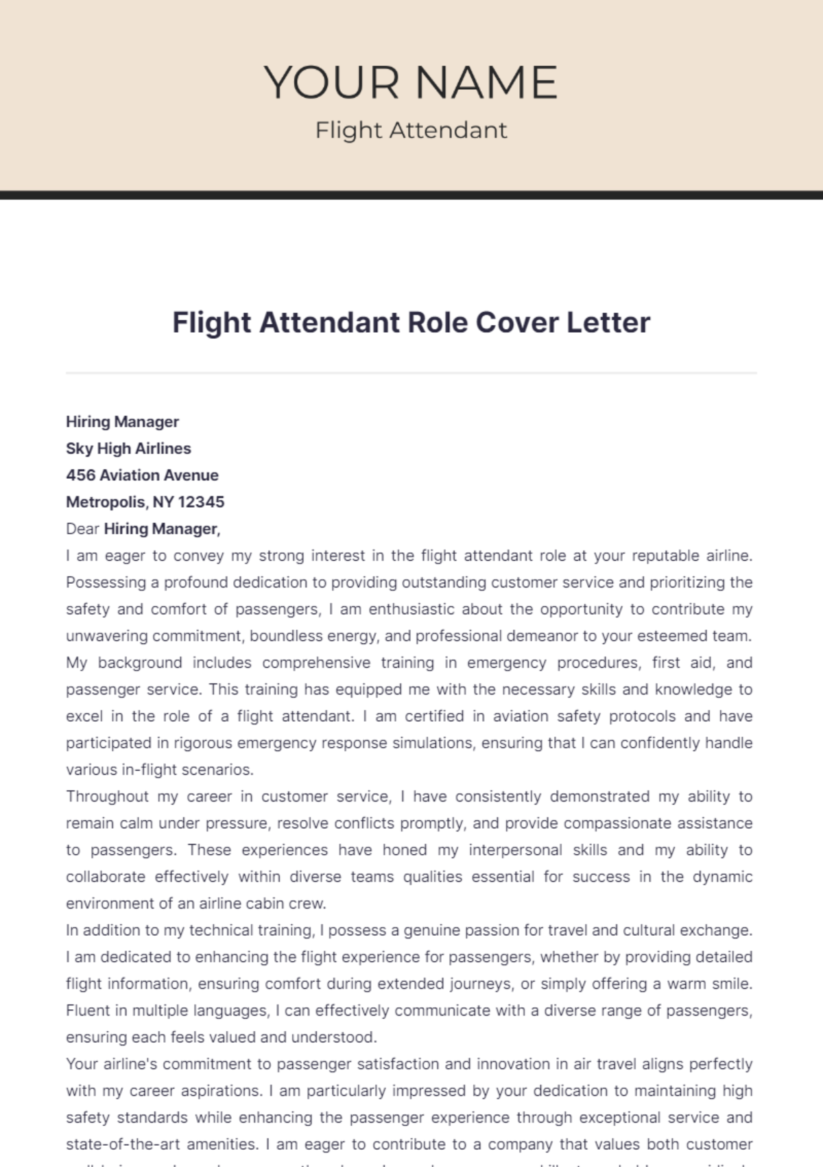 cover letter for flight attendant trainee