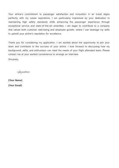 Free Flight Attendant Role Cover Letter to Edit Online