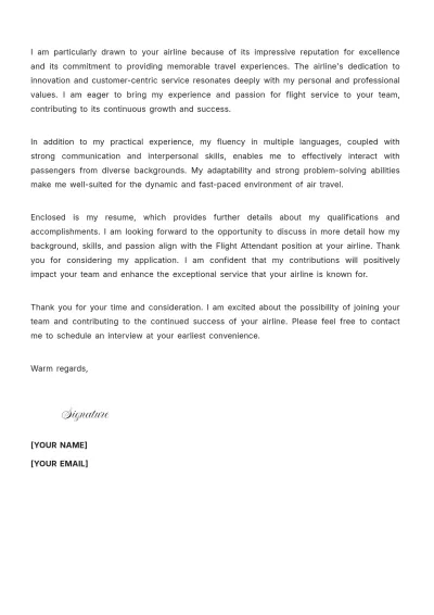 Free Flight Attendant Job Cover Letter to Edit Online