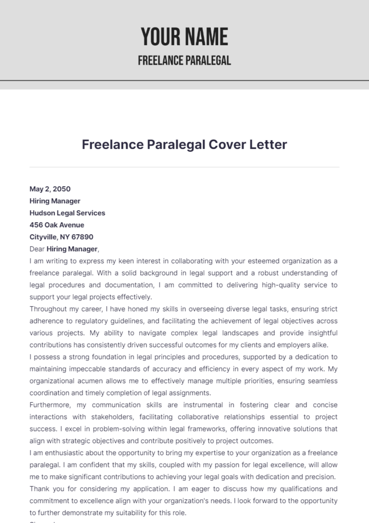 Freelance Paralegal Cover Letter - Edit Online & Download