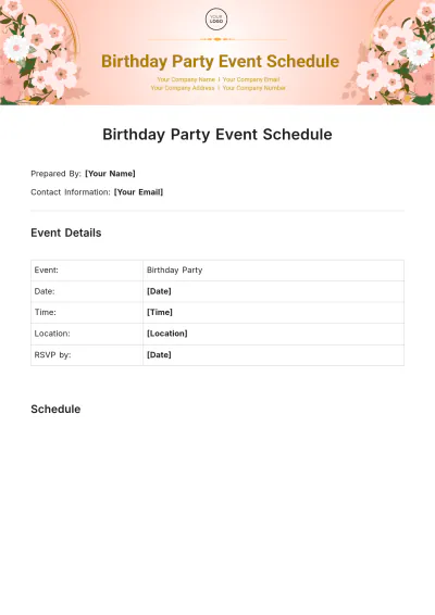 Free Birthday Party Event Schedule Template to Edit Online