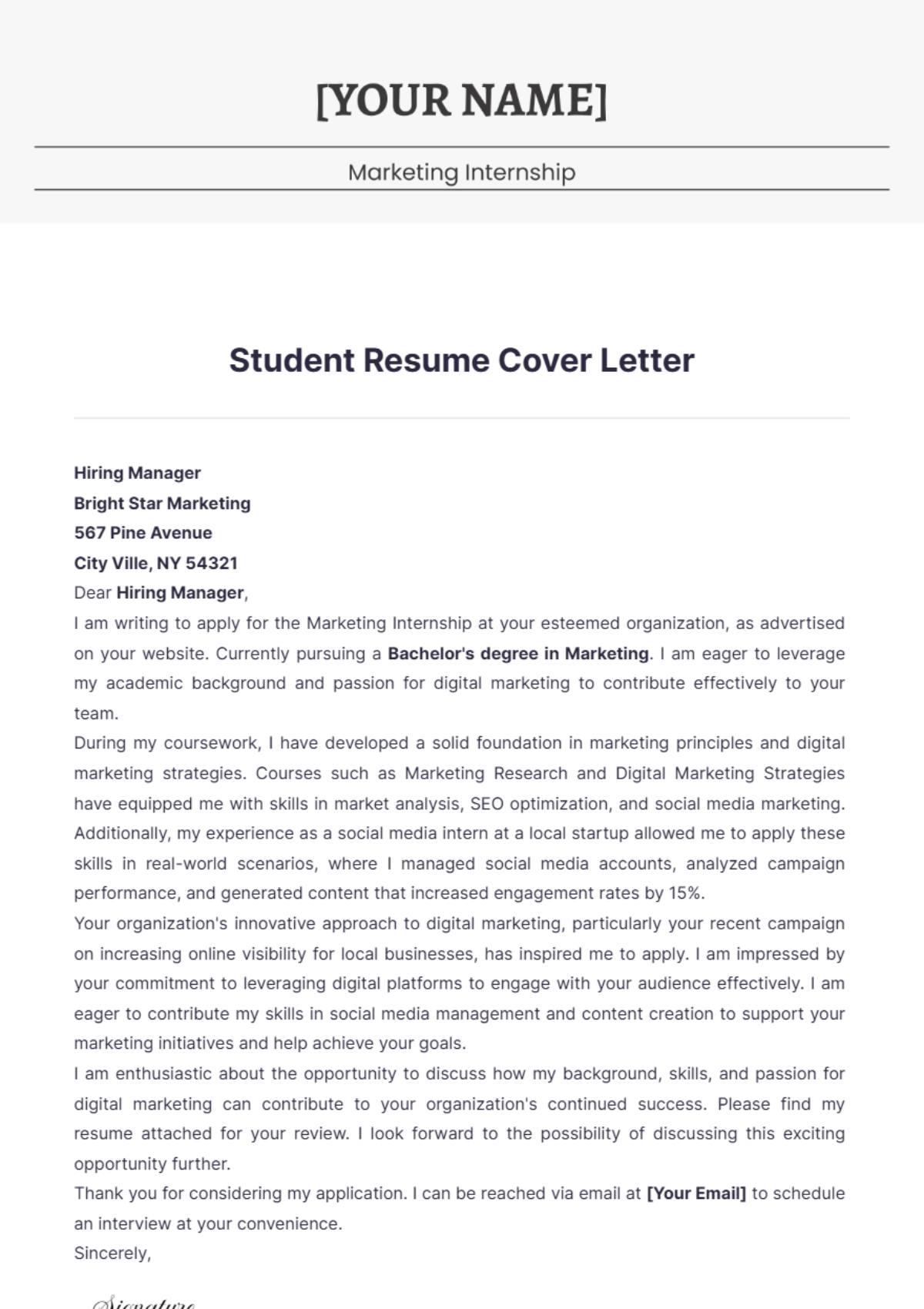 Student Resume Cover Letter - Edit Online & Download