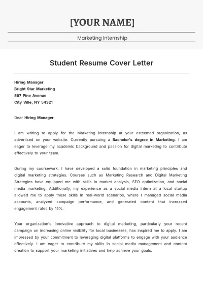 Free Student Resume Cover Letter to Edit Online