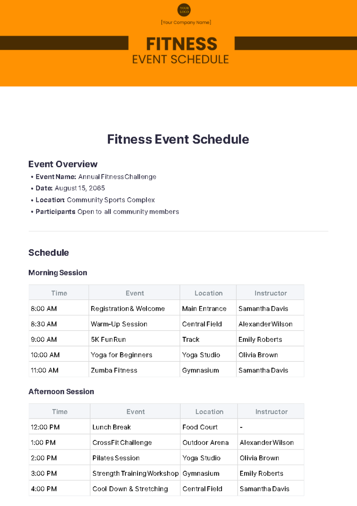 Event Schedule Format Template - Edit Online & Download