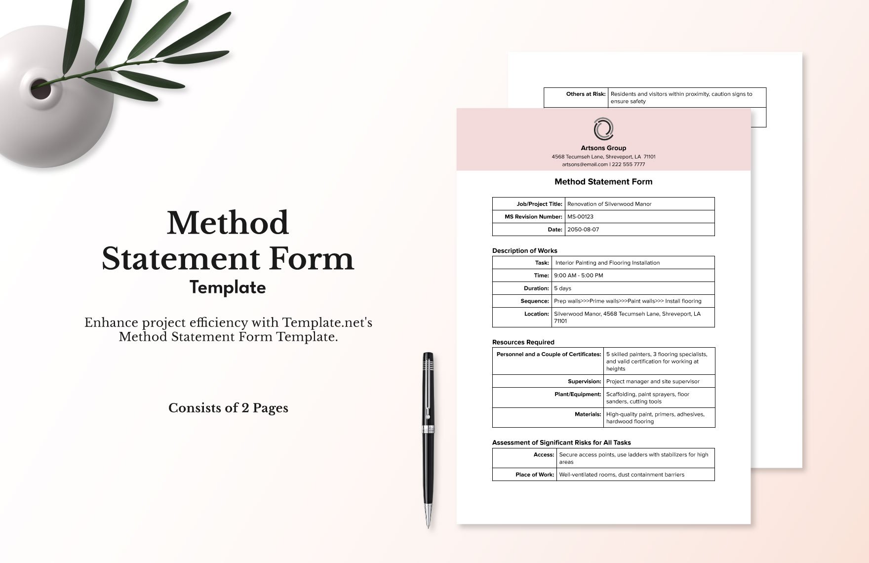 Method Statement Form Template